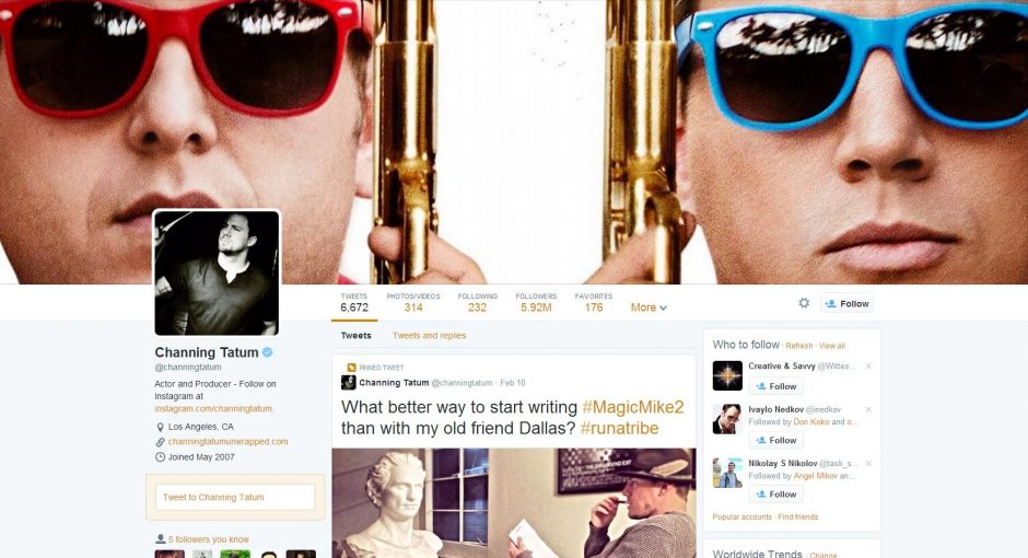 Channing Tatum Twitter profile